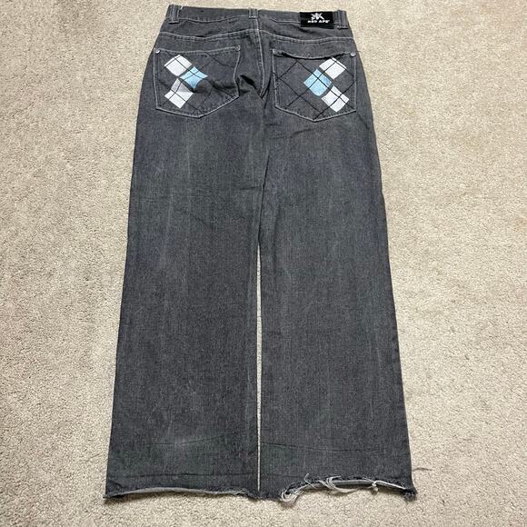 Red Ape Y2K Baggy Skater Baby Blue Embroidered Grey Jeans 32Wx30L - Picture 1 of 8